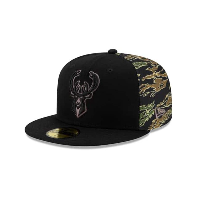 NBA Milwaukee Bucks Camo Panel 59Fifty Fitted (JOE6790) - Black New Era Caps